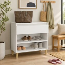 Elegant White Shoe Cabinet in Engineered Wood 70x36x60 cm