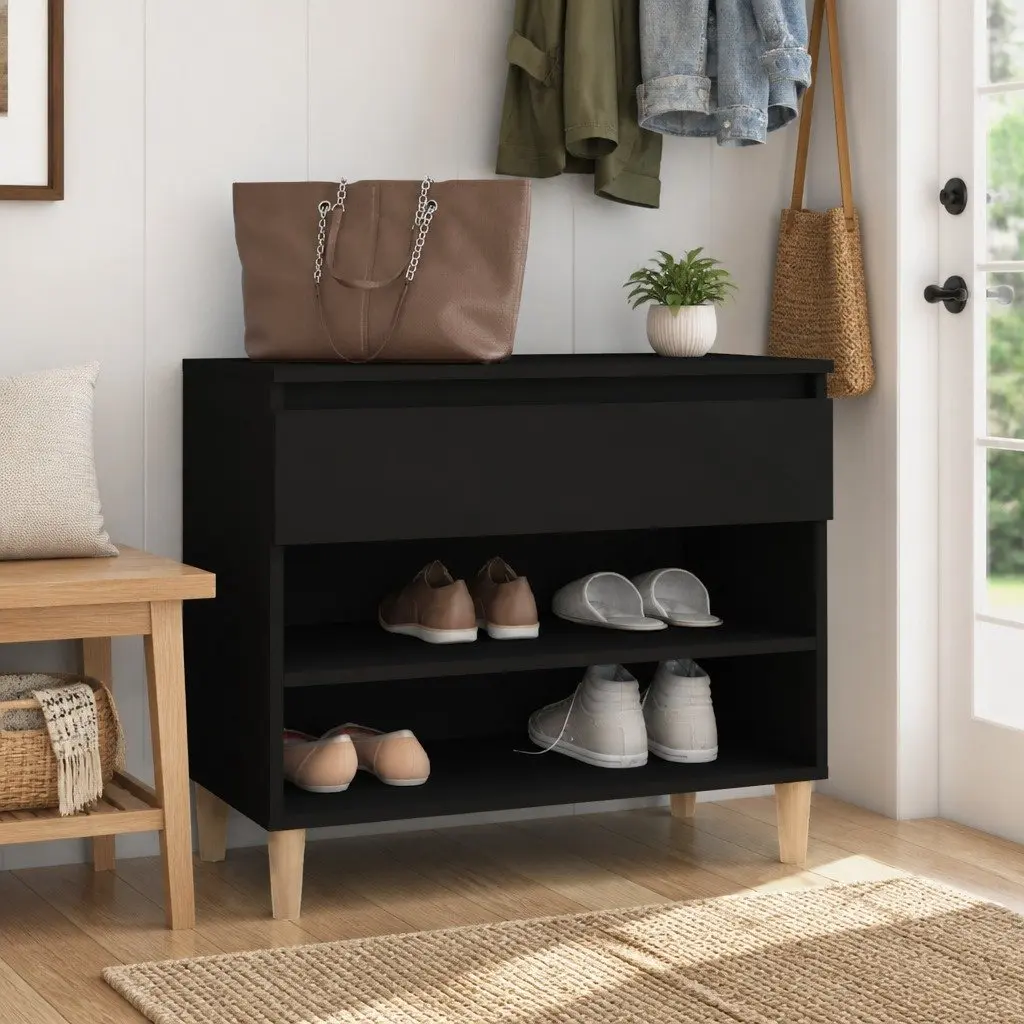 Shoe Cabinet Organiser in Black Engineered Wood