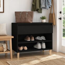 Durable Shoe Cabinet Organiser in Black Engineered Wood
