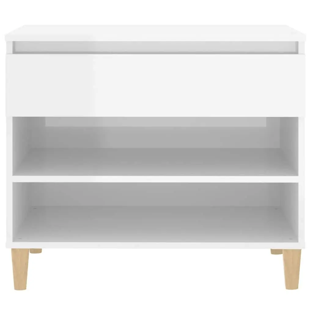 Shoe Cabinet Engineered Wood 70W x 36D x 60H cm High Gloss White 2 Compartments