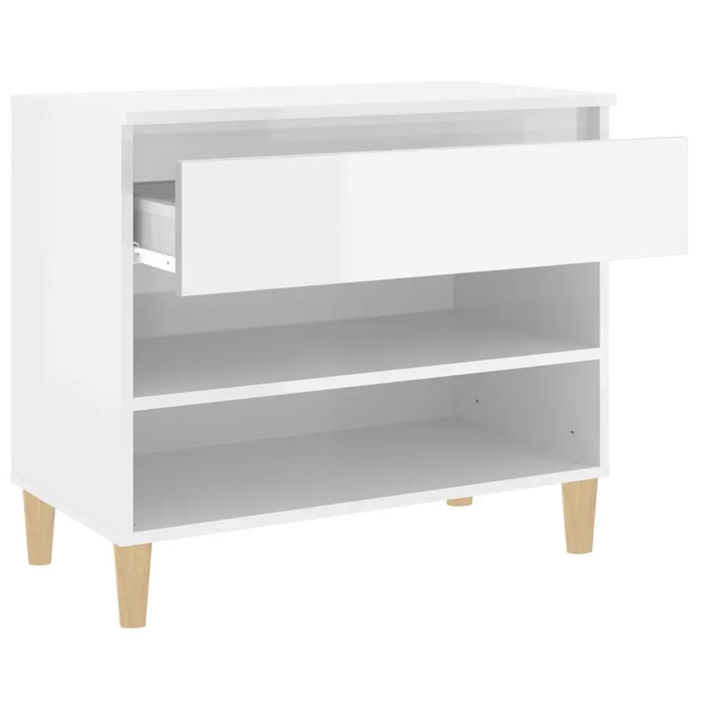 Shoe Cabinet Engineered Wood 70W x 36D x 60H cm High Gloss White 2 Compartments