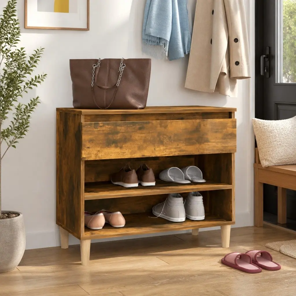 Brown Engineered Wood Shoe Cabinet 70x36x60cm
