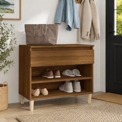 Sturdy Brown Oak Shoe Cabinet 70x36x60 cm
