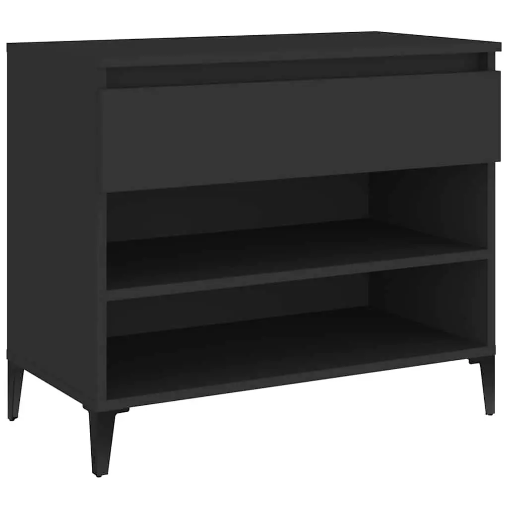 Shoe Cabinet Engineered Wood 70x36x60cm Black Storage Organiser 2 Compartments