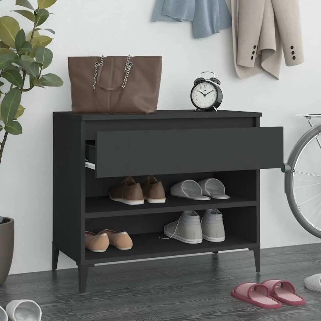 Shoe Cabinet Engineered Wood 70x36x60cm Black Storage Organiser 2 Compartments