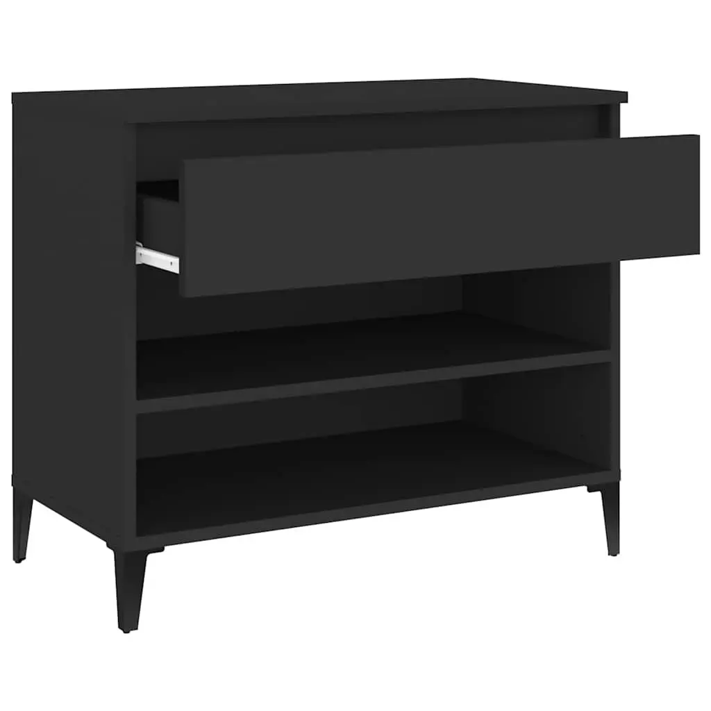 Shoe Cabinet Engineered Wood 70x36x60cm Black Storage Organiser 2 Compartments
