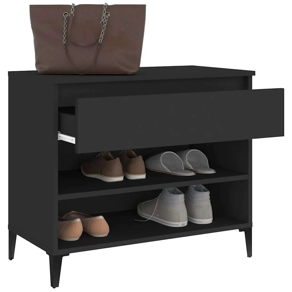 Shoe Cabinet Engineered Wood 70x36x60cm Black Storage Organiser 2 Compartments