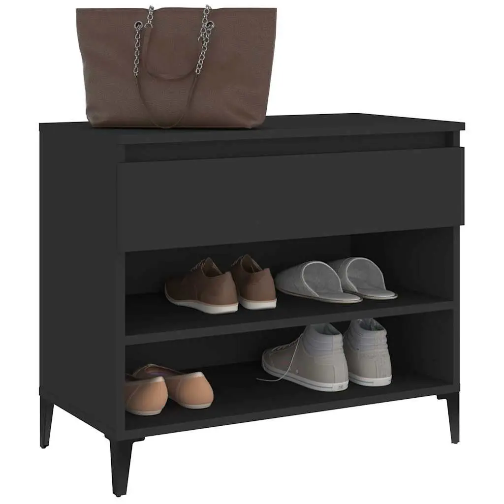 Shoe Cabinet Engineered Wood 70x36x60cm Black Storage Organiser 2 Compartments