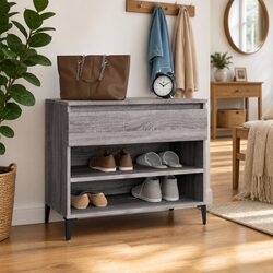 Grey Engineered Wood Shoe Cabinet for Organized Storage