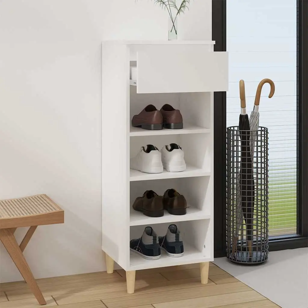 Shoe Cabinet Engineered Wood 40x36x105cm White 4 Shelf Drawer