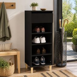 Sturdy Black Shoe Cabinet with 4 Shelves and 1 Drawer
