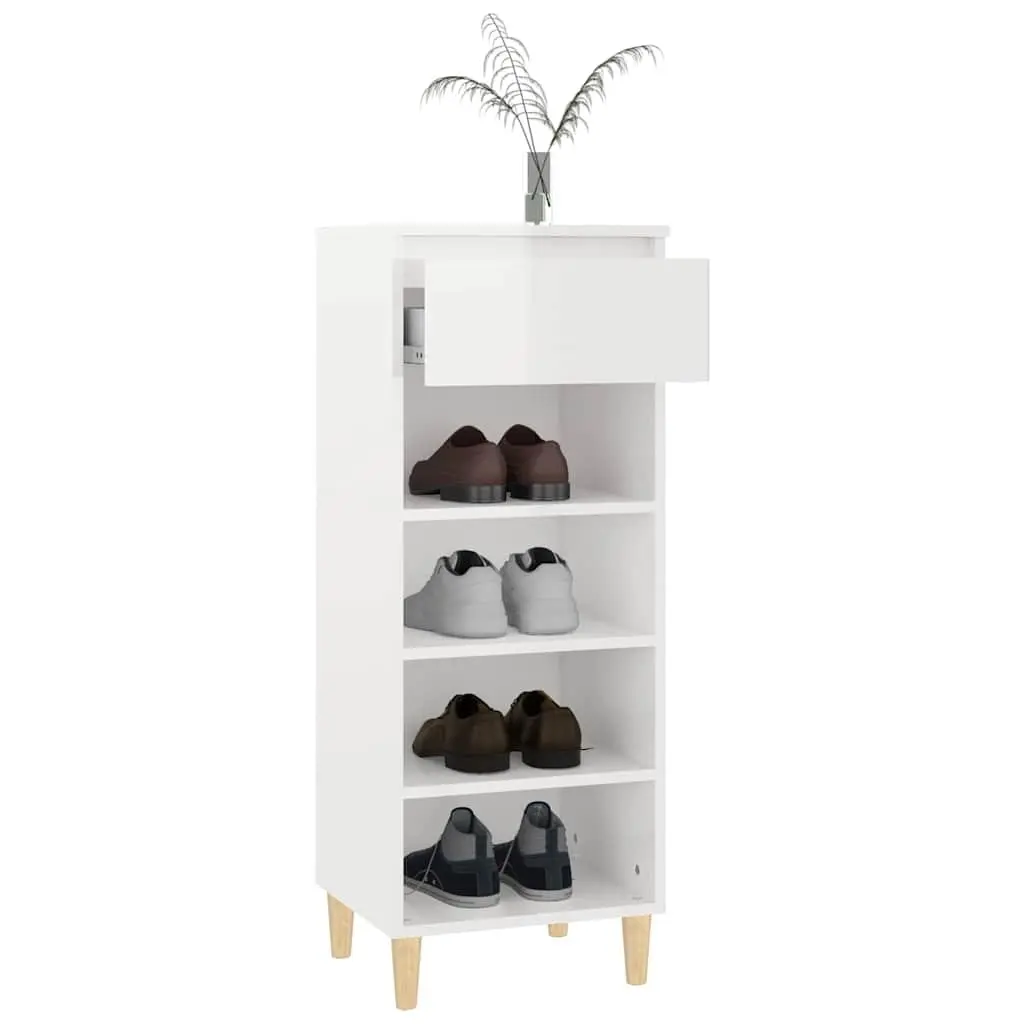 Shoe Cabinet Engineered Wood 40x36x105cm White High Gloss Storage Organiser 4 Shelves Drawer