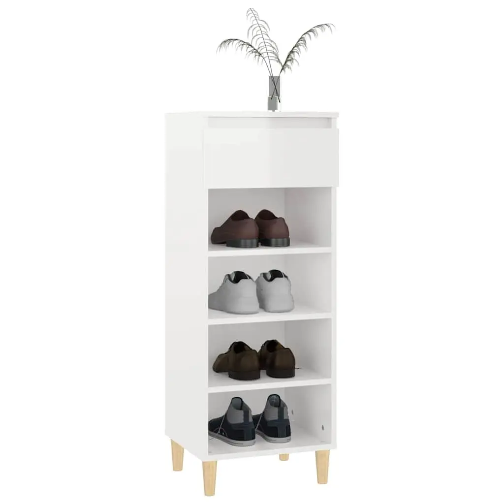 Shoe Cabinet Engineered Wood 40x36x105cm White High Gloss Storage Organiser 4 Shelves Drawer