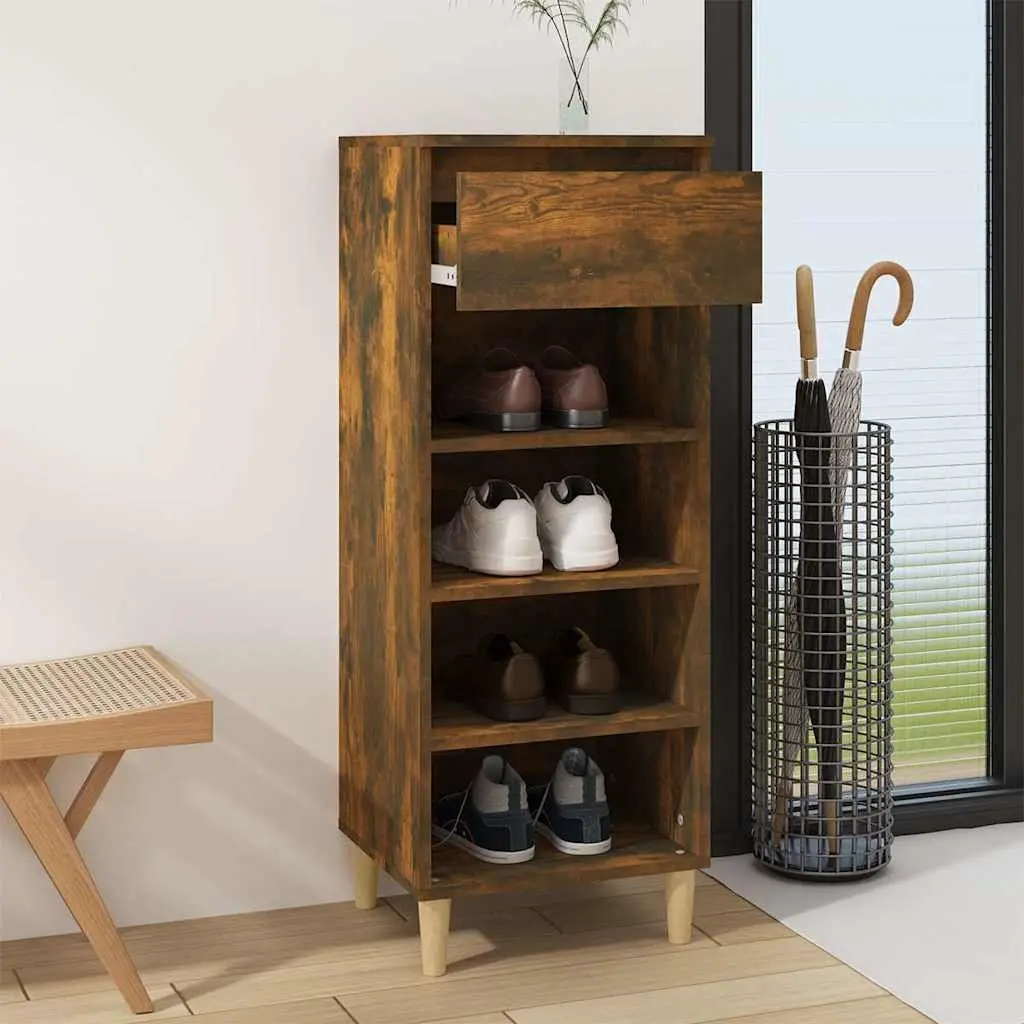 Shoe Cabinet Smoked Oak 40x36x105cm Shoe Storage Rack with Drawer and Shelves
