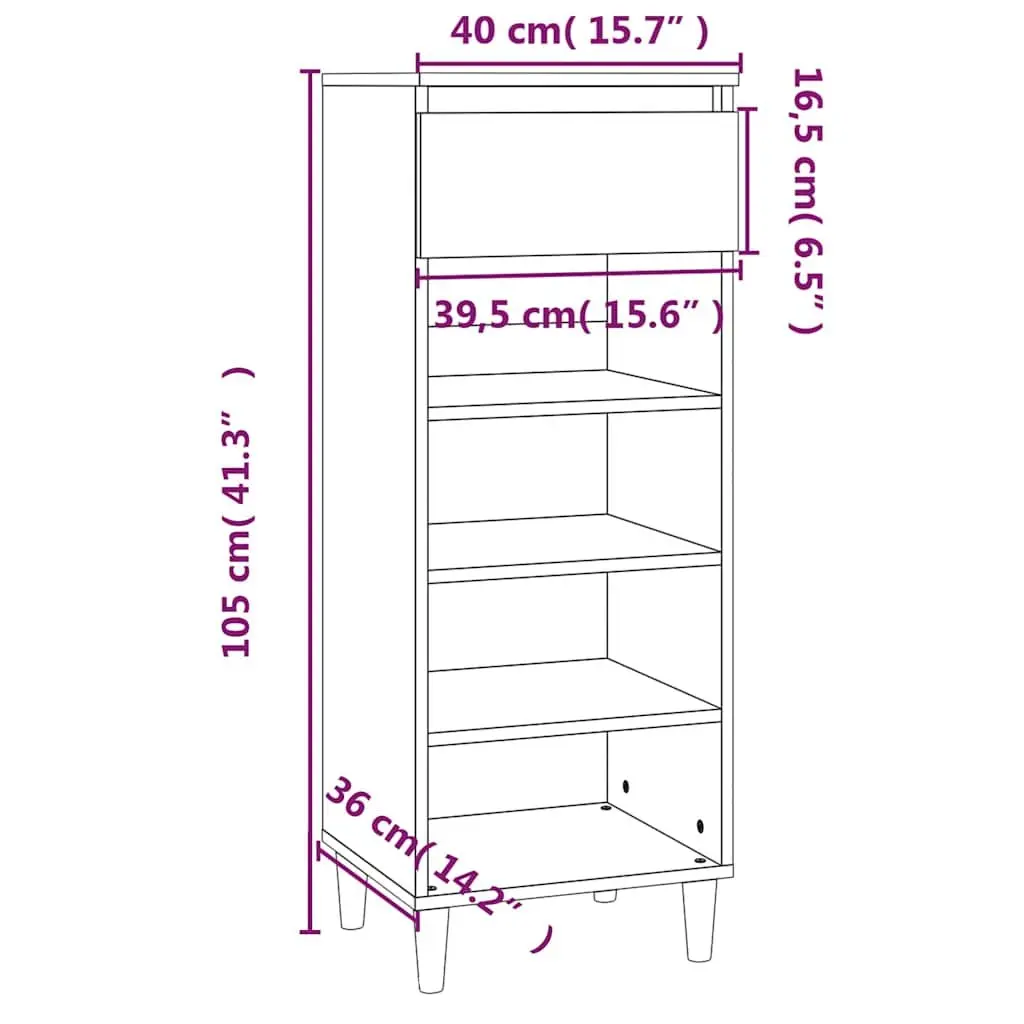 Shoe Cabinet Smoked Oak 40x36x105cm Shoe Storage Rack with Drawer and Shelves