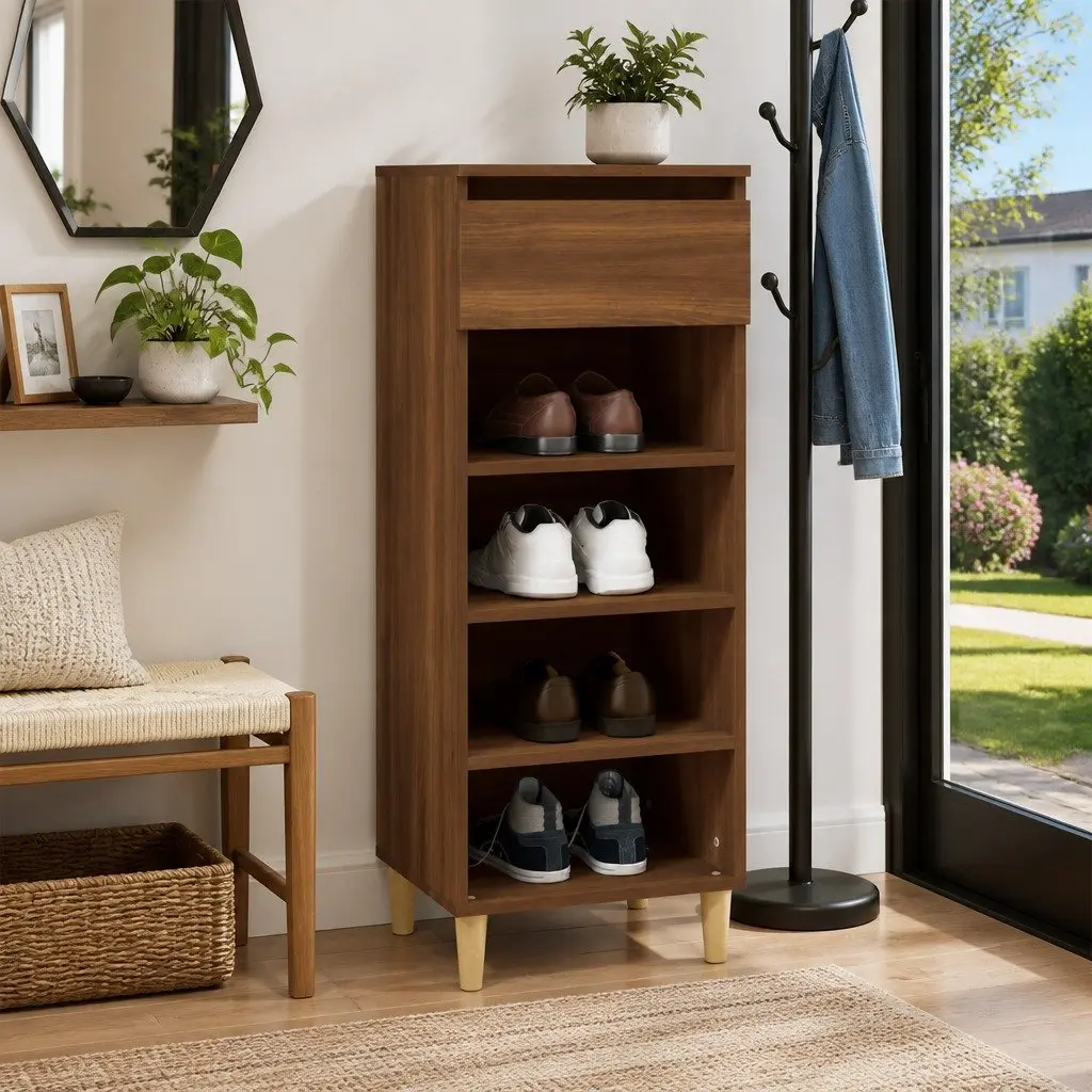 Shoe Cabinet Engineered Wood 40 x 36 x 105 cm Brown Oak 4 Shelves Drawer