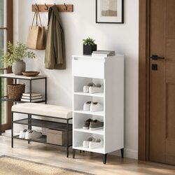 High Gloss White Shoe Rack with Drawer and 3 Shelves
