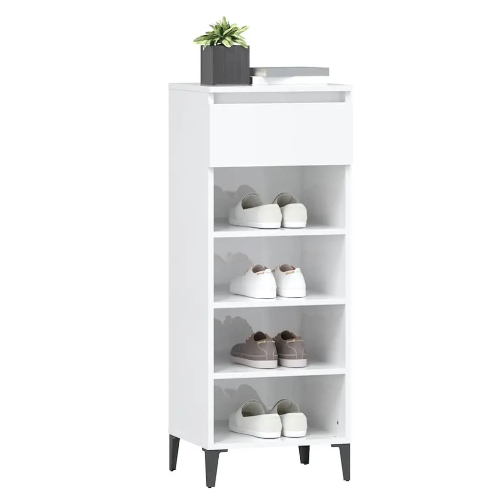 Shoe Rack Engineered Wood High Gloss White 3 Shelves with Drawer