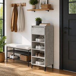 Elegant Grey Shoe Storage Cabinet with Drawer and Shelves
