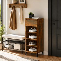 Premium Smoked Oak Shoe Rack Storage Cabinet