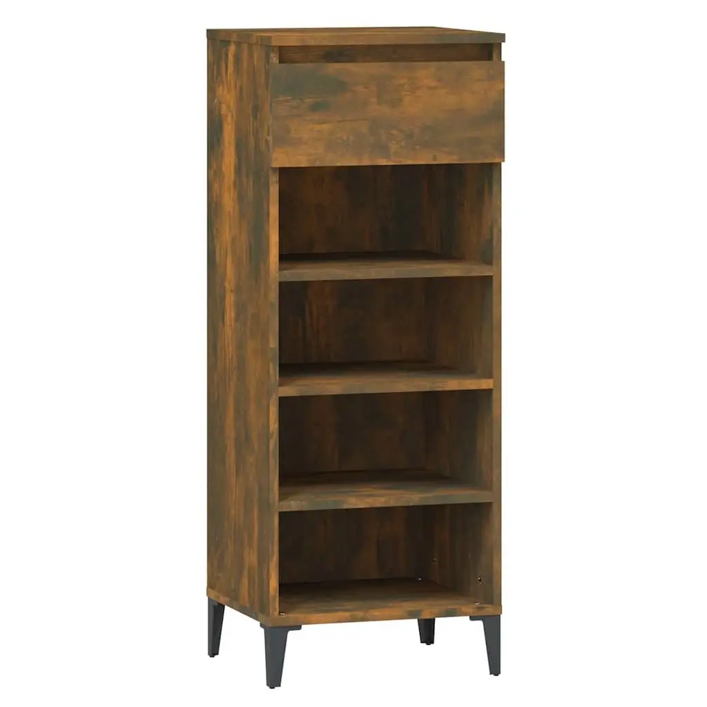 Smoked Oak Shoe Rack Storage Cabinet