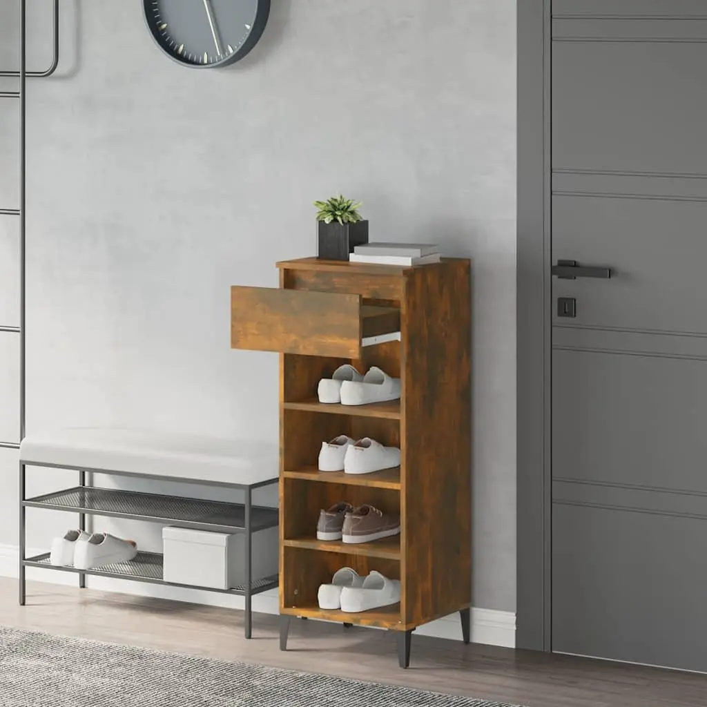 Smoked Oak Shoe Rack Storage Cabinet