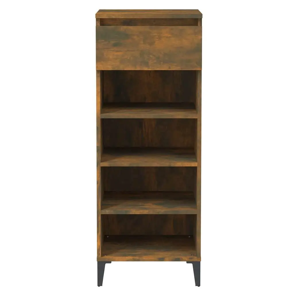 Smoked Oak Shoe Rack Storage Cabinet