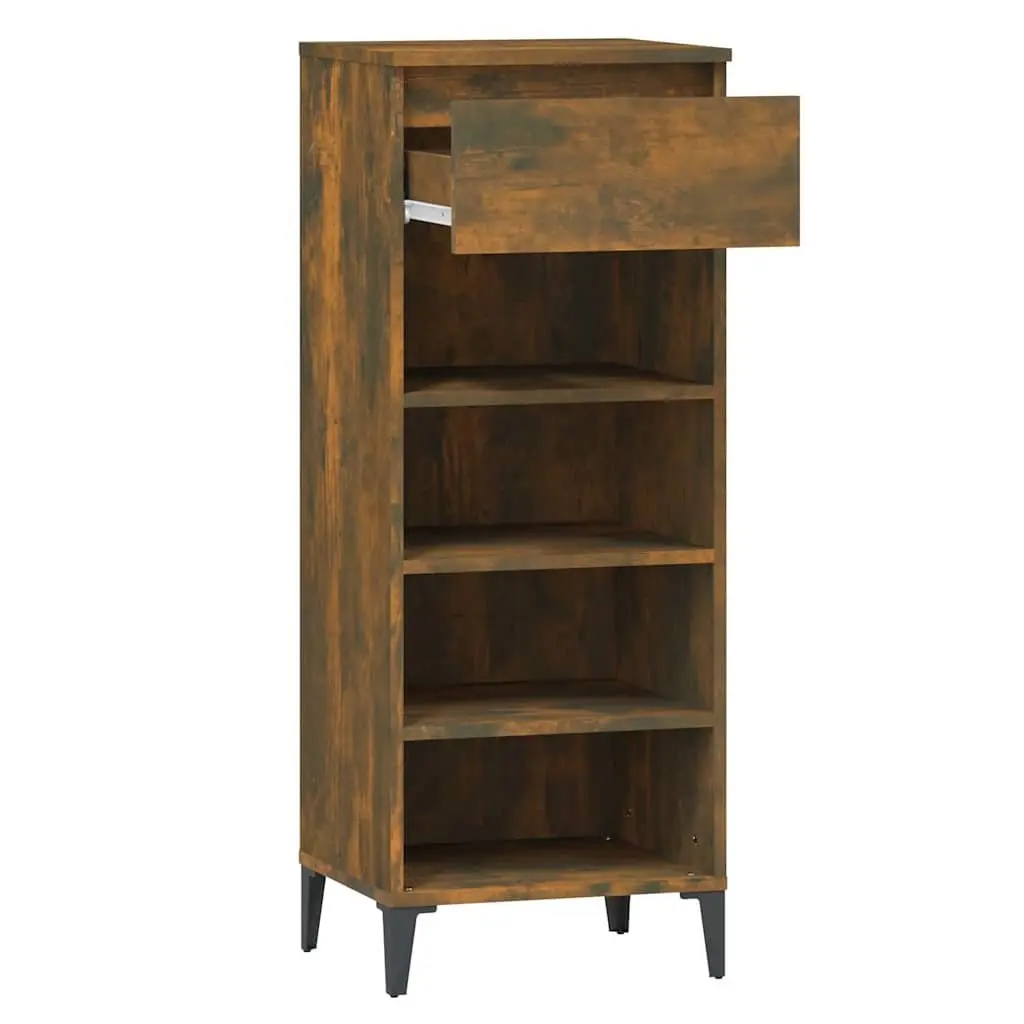 Smoked Oak Shoe Rack Storage Cabinet