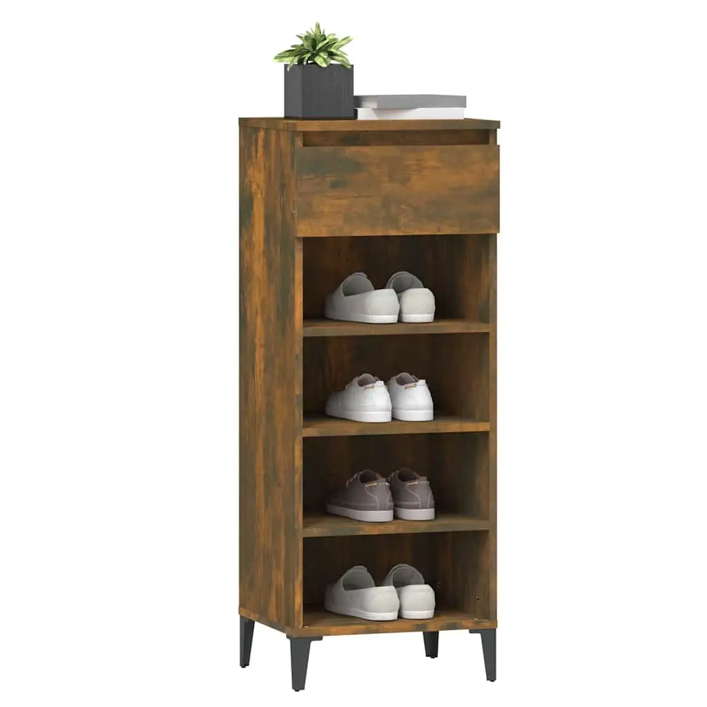 Smoked Oak Shoe Rack Storage Cabinet