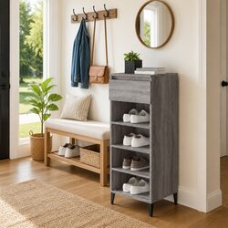 Grey Engineered Wood Shoe Rack Storage Cabinet 40x36x105cm