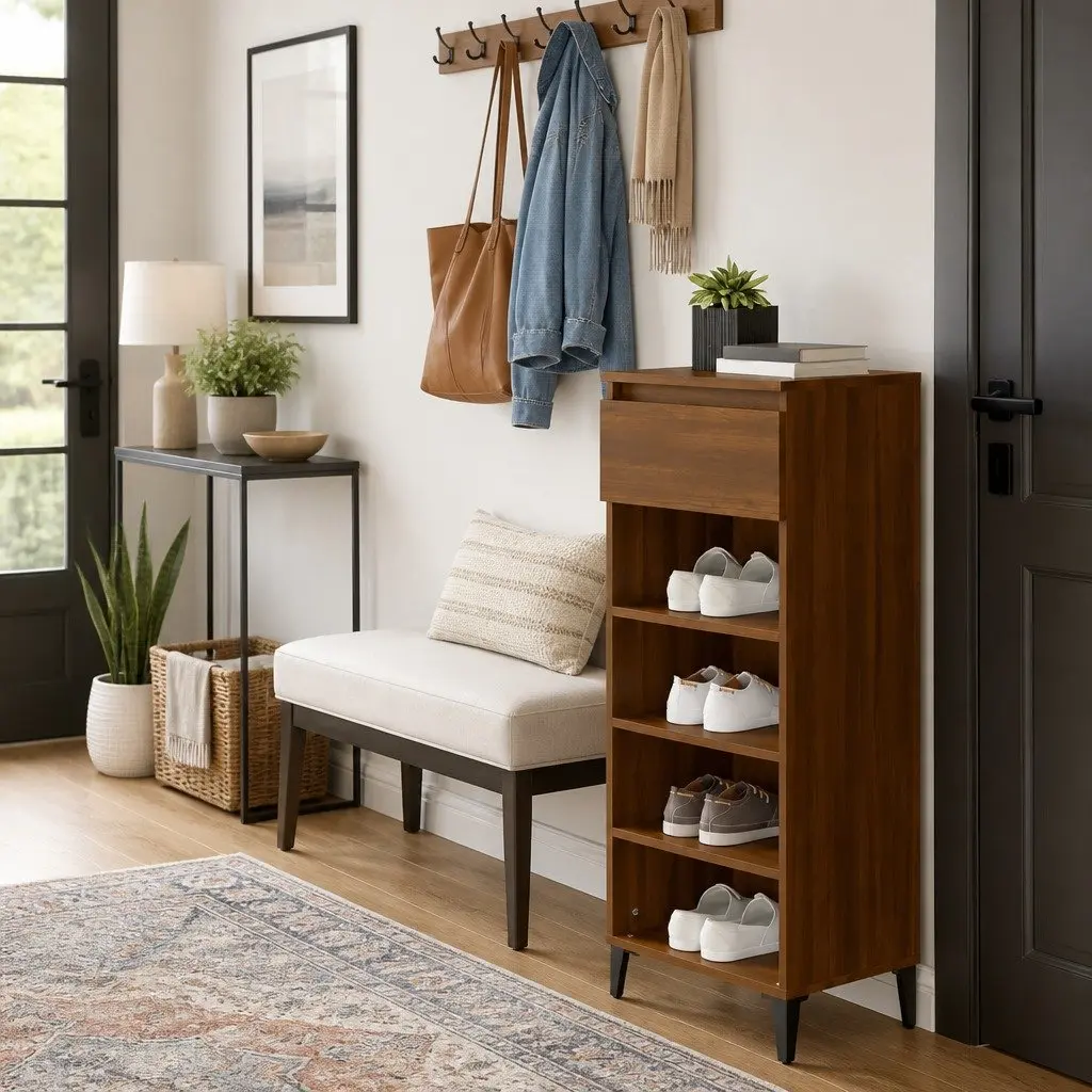 Shoe Storage Cabinet 40x36x105 cm Engineered Wood Brown with Drawer and Shelves