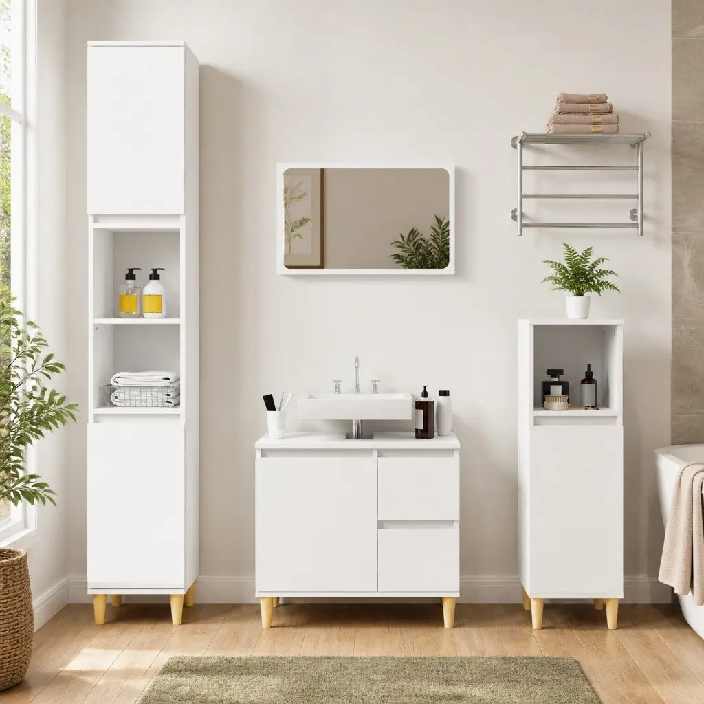 White Bathroom Vanity Cabinet with 6 Compartments