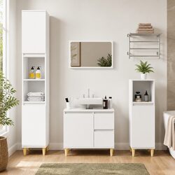Durable White Bathroom Vanity Cabinet with 6 Compartments
