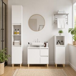 Engineered Wood Bathroom Vanity Cabinet with Eucalyptus Feet