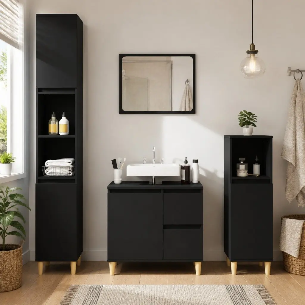 Bathroom Cabinet Engineered Wood 30x30x100cm Black