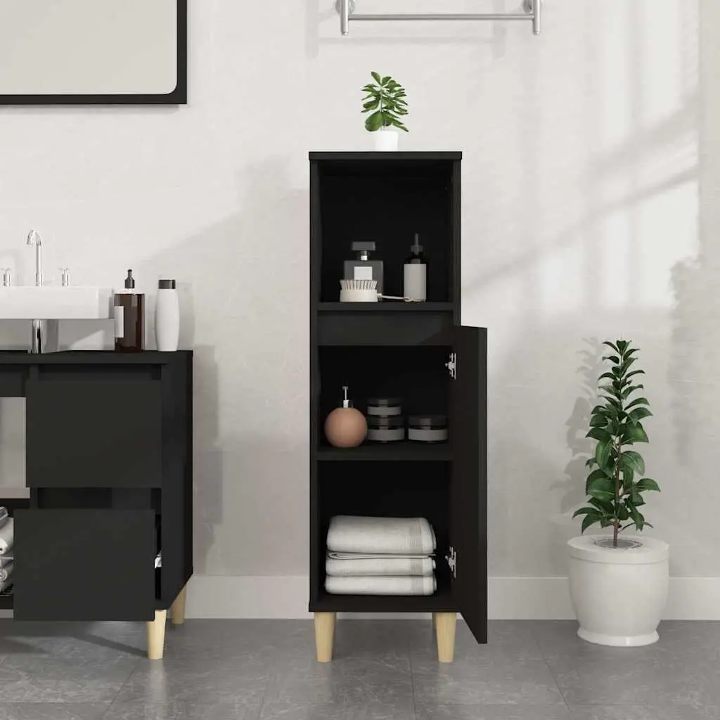 Bathroom Cabinet Engineered Wood 30x30x100cm Black