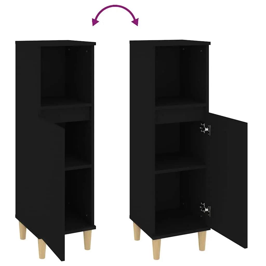 Bathroom Cabinet Engineered Wood 30x30x100cm Black