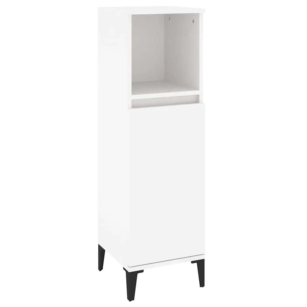 Bathroom Cabinet Engineered Wood White 30cm x 30cm x 100cm Storage Unit with Open and Door Compartments