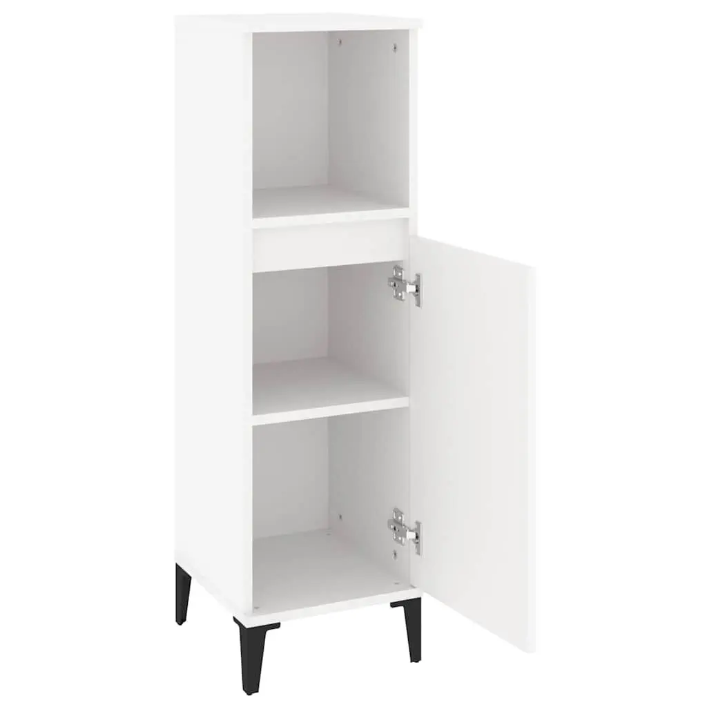 Bathroom Cabinet Engineered Wood White 30cm x 30cm x 100cm Storage Unit with Open and Door Compartments