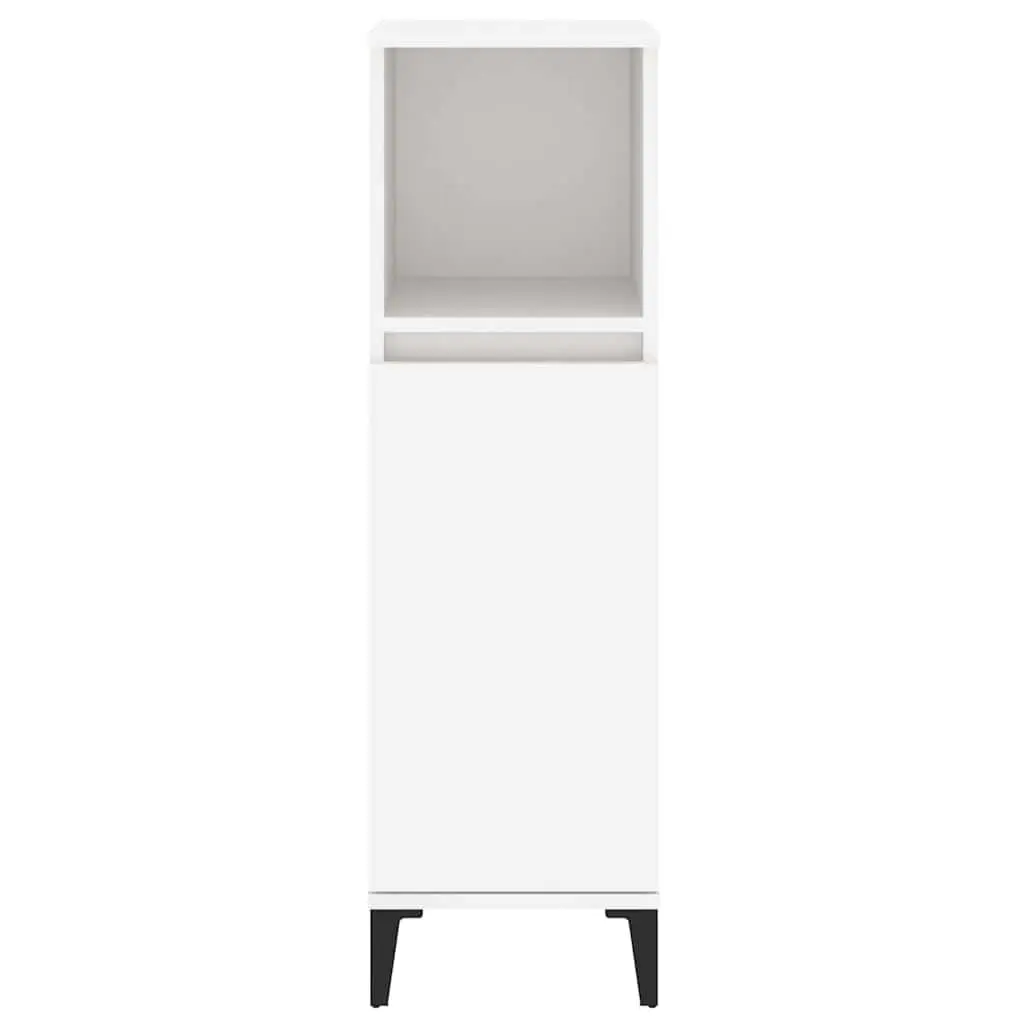Bathroom Cabinet Engineered Wood White 30cm x 30cm x 100cm Storage Unit with Open and Door Compartments