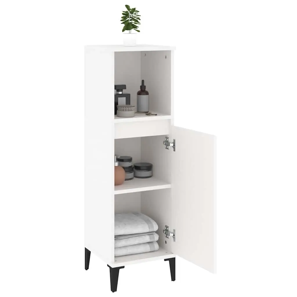 Bathroom Cabinet Engineered Wood White 30cm x 30cm x 100cm Storage Unit with Open and Door Compartments