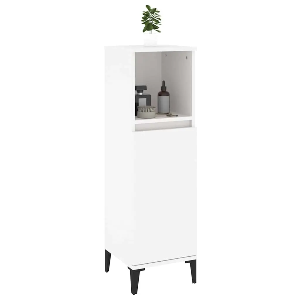 Bathroom Cabinet Engineered Wood White 30cm x 30cm x 100cm Storage Unit with Open and Door Compartments