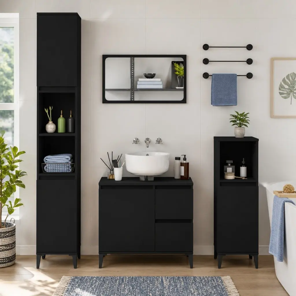 Bathroom Cabinet Engineered Wood 30x30x100cm Black