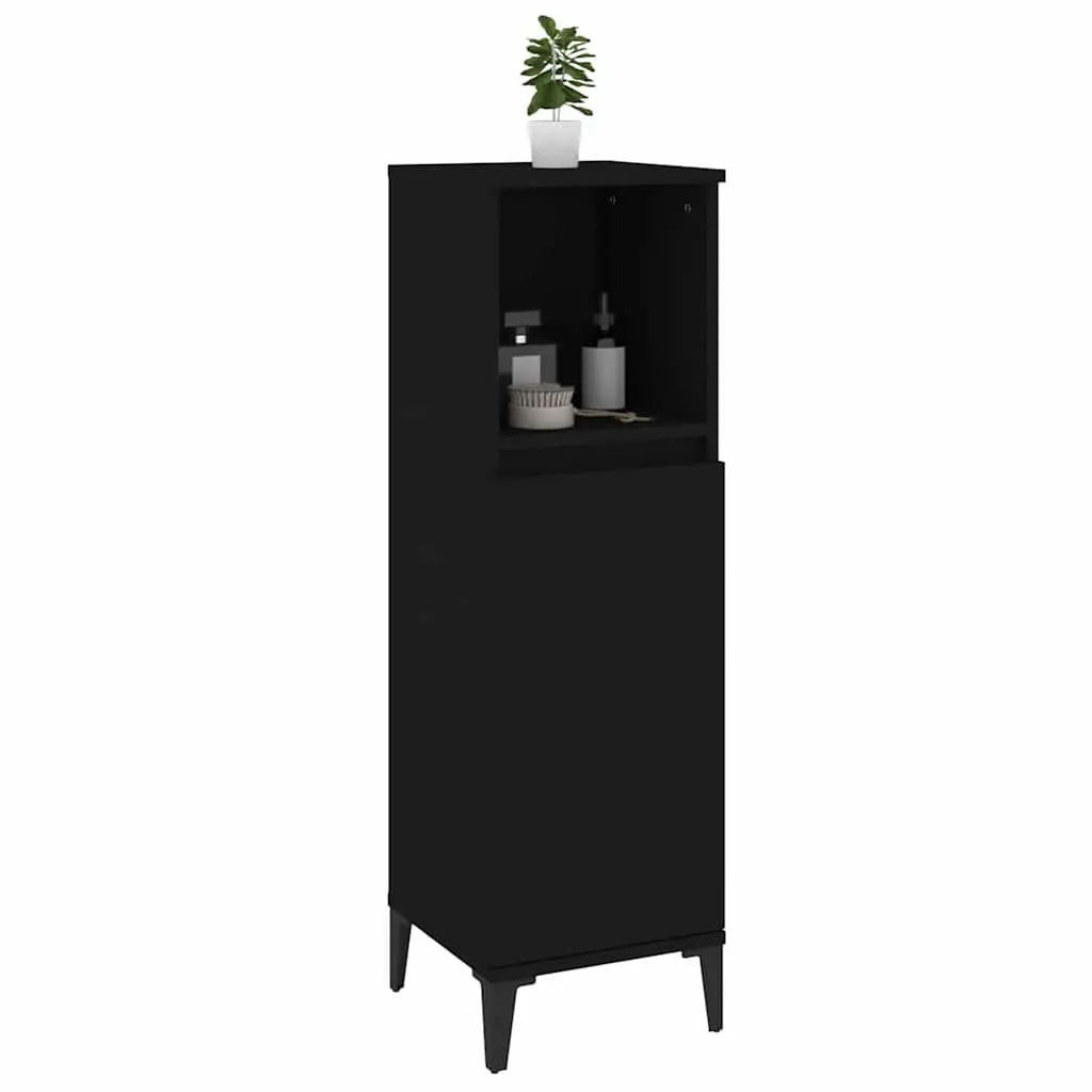 Bathroom Cabinet Engineered Wood 30x30x100cm Black