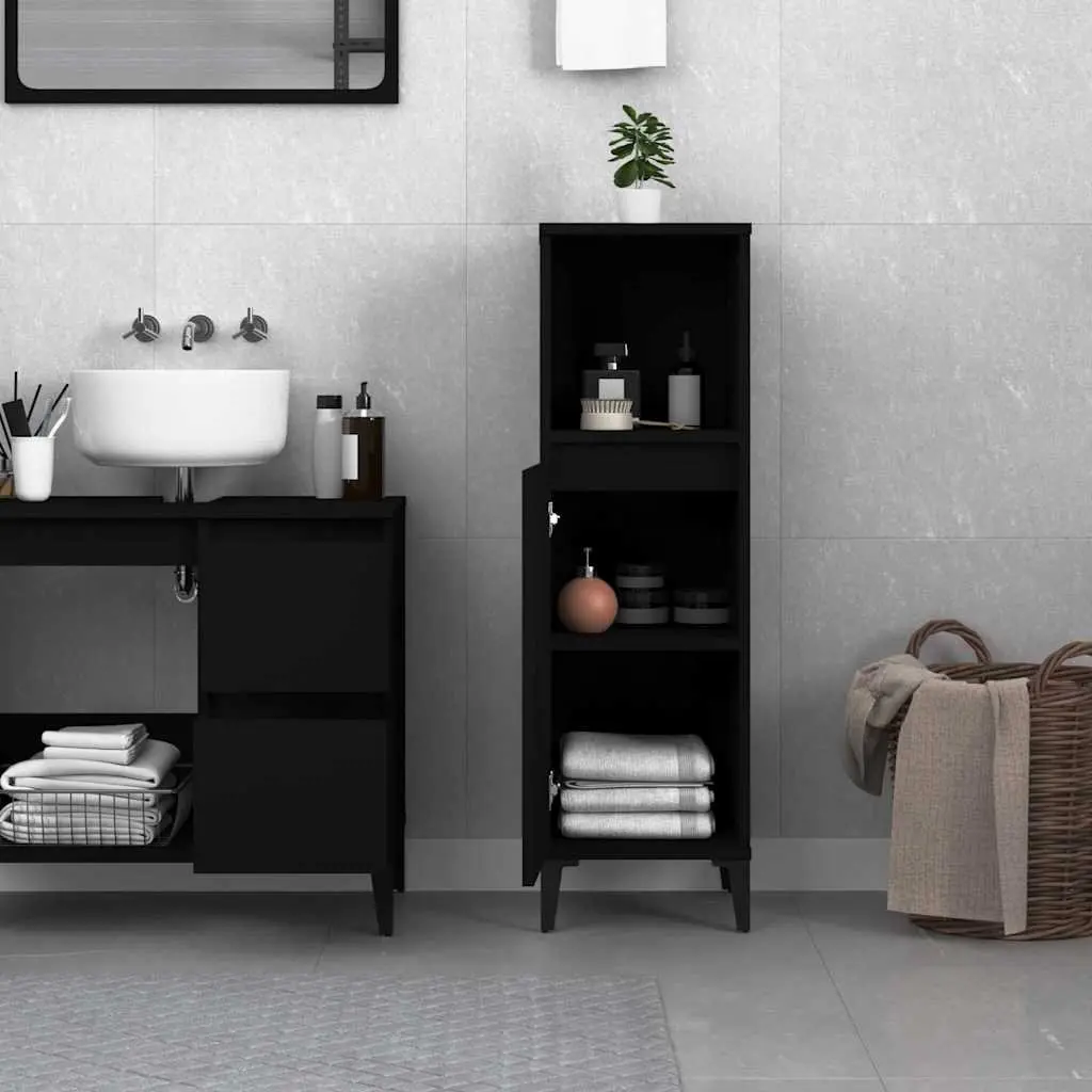 Bathroom Cabinet Engineered Wood 30x30x100cm Black