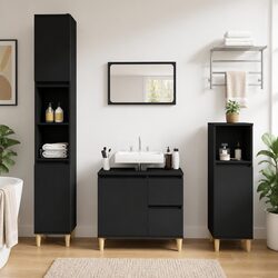 Black Engineered Wood Bathroom Vanity Cabinet with Drawers