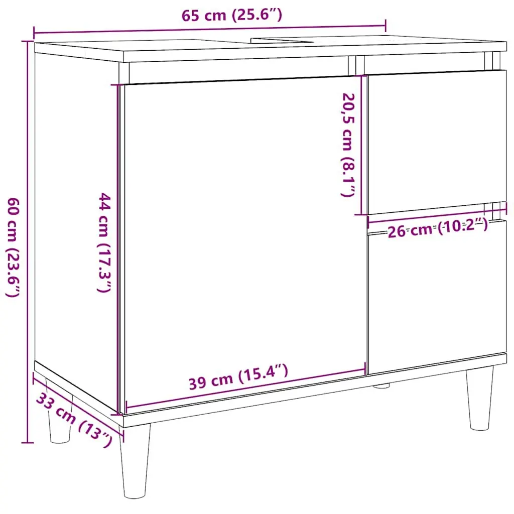 Bathroom Cabinet Engineered Wood 65x33x60cm Brown Smoked Oak