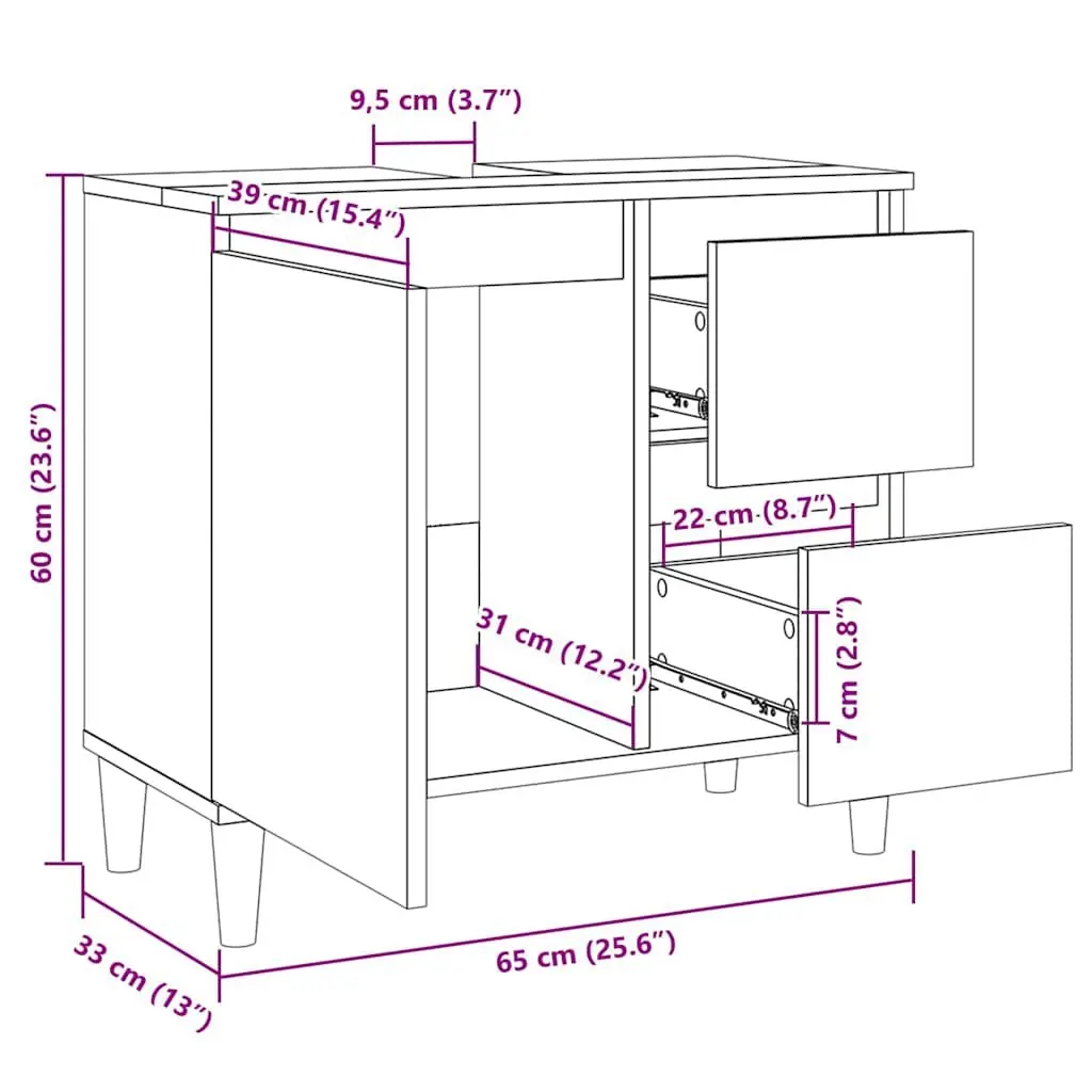 Bathroom Cabinet Engineered Wood 65x33x60cm Brown Smoked Oak