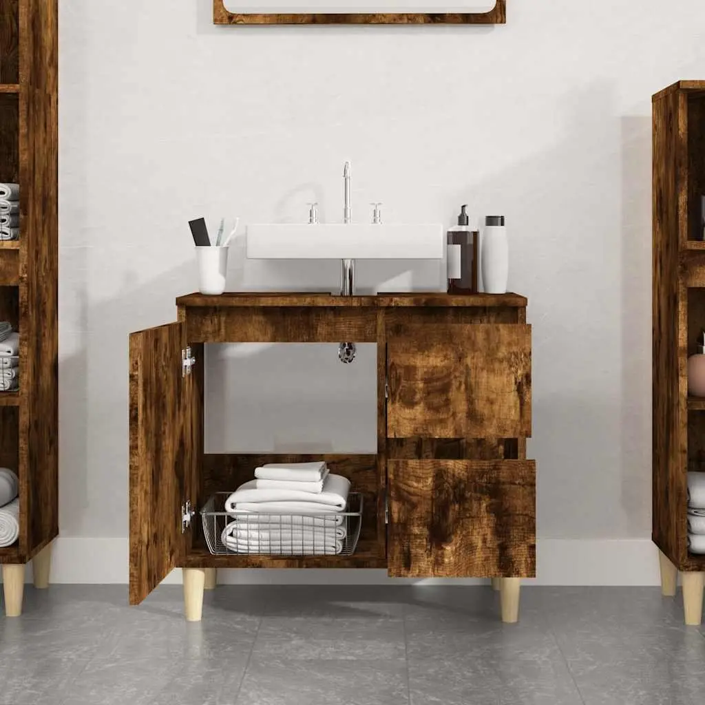 Bathroom Cabinet Engineered Wood 65x33x60cm Brown Smoked Oak