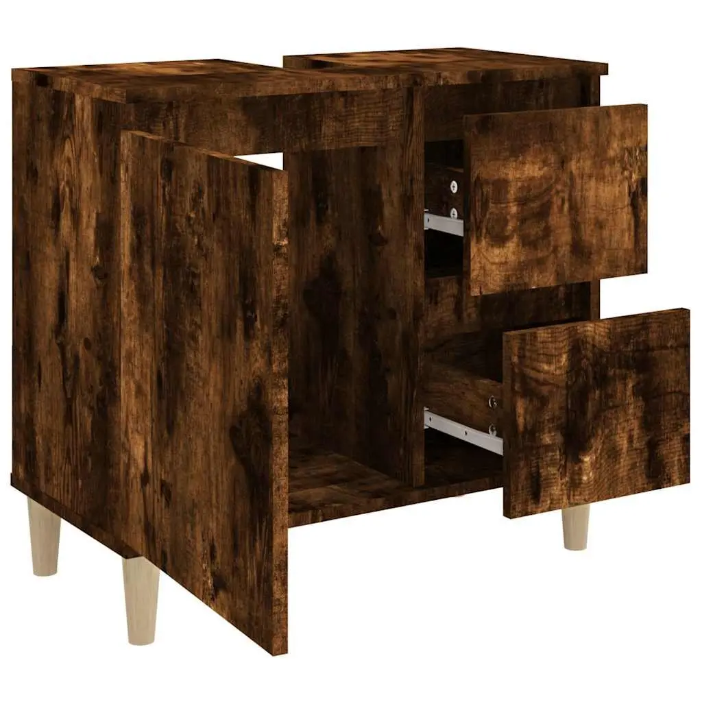 Bathroom Cabinet Engineered Wood 65x33x60cm Brown Smoked Oak